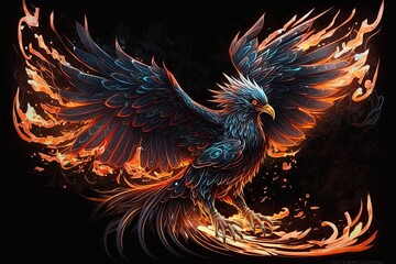 The Glowing Wings of Inspiration: A Fanstasy Phoenix Illustration Generative AI