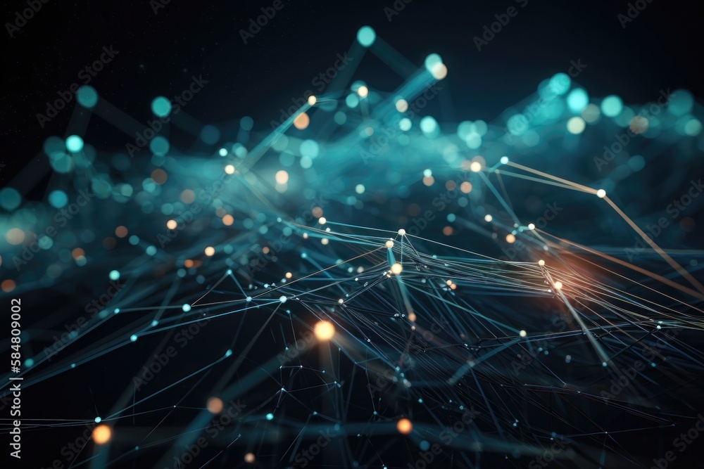 Poster abstract connected dots and lines. concept of ai technology, motion of digital data flow. ai generat