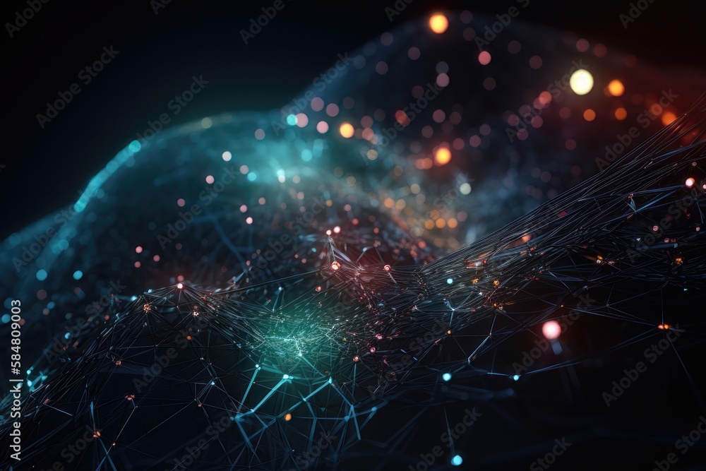 Poster abstract connected dots and lines. concept of ai technology, motion of digital data flow. ai generat