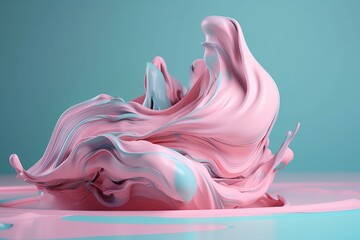 Abstract pastel pink color paint with pastel blue background.. Fluid composition with copy space. AI generated