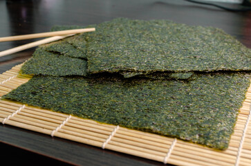 nori leaves for sushi on the table