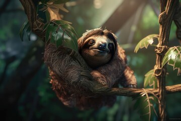 Obraz premium Sloth were hung on the branches to find plants eat. AI generated