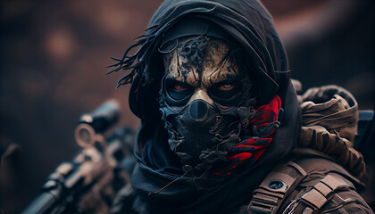 portrait of a special forces person with a skull mask