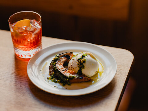 Burrata with roasted pumpkin. 