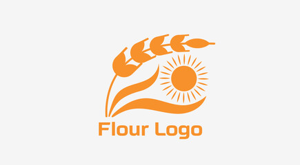 Wheat, barley, or rye ears, field and sun. Vector logo, label, package design elements. Concept for agriculture, organic cereal products, harvesting grain and farming. Healthy food symbol.