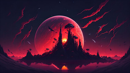 fantasy world red gradient sunset.