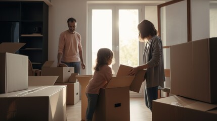 Fototapeta na wymiar Couple Organising Belongings At New Apartment, Family Moving In Together, GENERATIVE AI