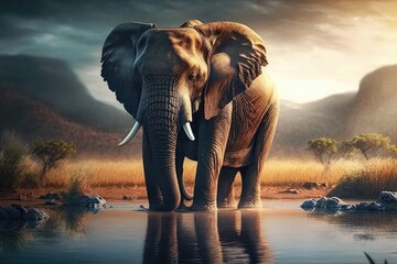 Fototapeta na wymiar Beautiful elephant animal realistic wildlife nature background, safari illustration Generative AI