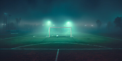 Textured grass soccer game field with neon fog