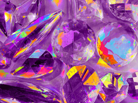 Colorful glass prism with reflected bright light.