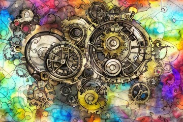 background abstract with gears water color