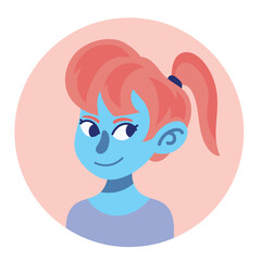 blue woman with pink hair