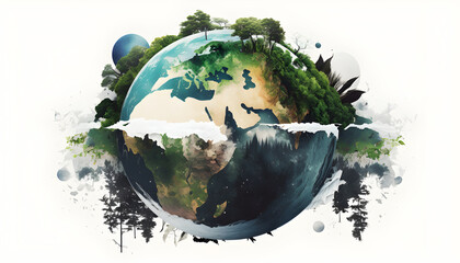 planet earth illustration. Symbol of life, nature, fund, ecology, international events. Hand drawn on background, isolated clip art element for design.