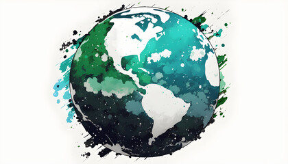 planet earth illustration. Symbol of life, nature, fund, ecology, international events. Hand drawn on background, isolated clip art element for design.