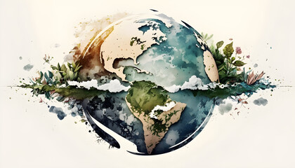 planet earth illustration. Symbol of life, nature, fund, ecology, international events. Hand drawn on background, isolated clip art element for design.