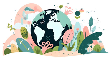 planet earth illustration. Symbol of life, nature, fund, ecology, international events. Hand drawn on background, isolated clip art element for design.