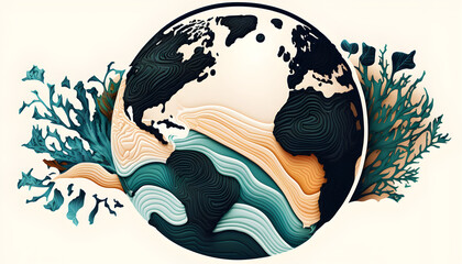 planet earth illustration. Symbol of life, nature, fund, ecology, international events. Hand drawn on background, isolated clip art element for design.