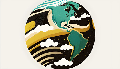 planet earth illustration. Symbol of life, nature, fund, ecology, international events. Hand drawn on background, isolated clip art element for design.