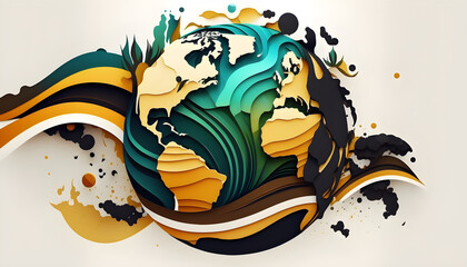 planet earth illustration. Symbol of life, nature, fund, ecology, international events. Hand drawn on background, isolated clip art element for design.