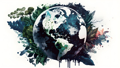 planet earth illustration. Symbol of life, nature, fund, ecology, international events. Hand drawn on background, isolated clip art element for design.