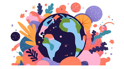 Fototapeta na wymiar planet earth illustration. Symbol of life, nature, fund, ecology, international events. Hand drawn on background, isolated clip art element for design.