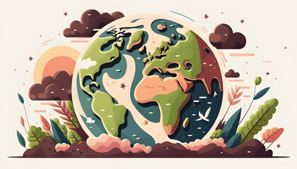planet earth illustration. Symbol of life, nature, fund, ecology, international events. Hand drawn on background, isolated clip art element for design.