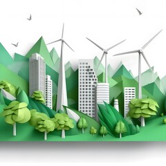 Paper cut of eco on green grass created with Generative AI technology.