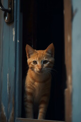An orange cat, walking out the door made with Generative AI 