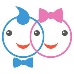 Childhood logo illustration.Silhouette of the head of a boy and a girl with a smile on a white background.