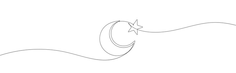 One line Star and Crescent. Muslim symbol.