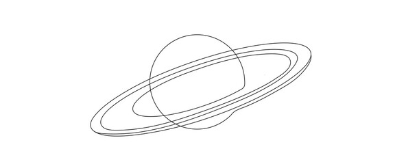 Continuous one line drawing planet Saturn. Outer space concept. Single line draw design vector graphic illustration.