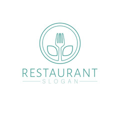 Fototapeta na wymiar Restaurant brand logo design. Plate and fork logotype. Cafe and bar logo template.