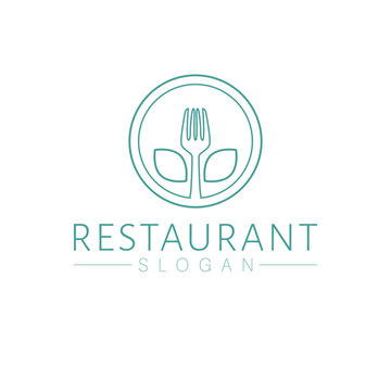 Restaurant brand logo design. Plate and fork logotype. Cafe and bar logo template.