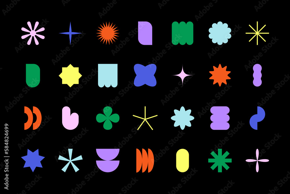 Wall mural geometric brutalist figures. modern elements abstract shapes swiss style, simple bold minimalist bas