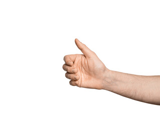 Man's hand holding something. Hand is reaching out for catch or take and grab something.