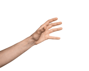 Man's hand holding something. Hand is reaching out for catch or take and grab something.