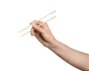 Bamboo chopsticks for sushi in a male hand