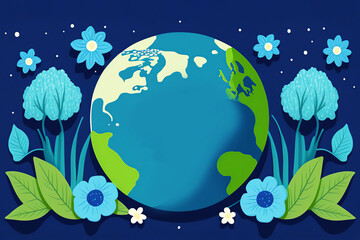 Banner template for earth day with planet in shades of blue. Generative AI.