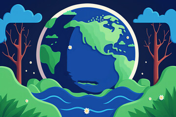 Banner template for earth day in shades of blue and globe. Generative AI.