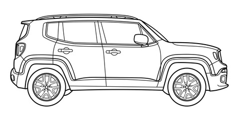 Classic luxury suv car. Crossover car front view shot. Outline doodle vector illustration. Design for print, coloring book © Anton Baranovskyi