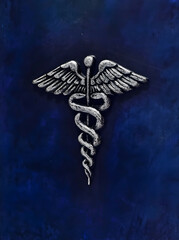 caduceus medical symbol on blue background