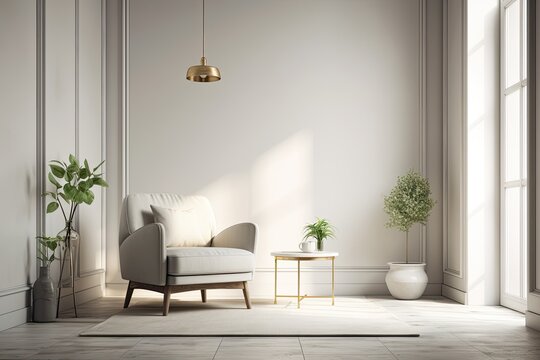 White living room with armchair. Generative AI
