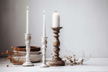 candlestick on white. Modern boho eco design interior details. Generative AI