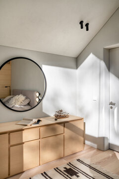 Contemporary interior of suburban home from natural materials