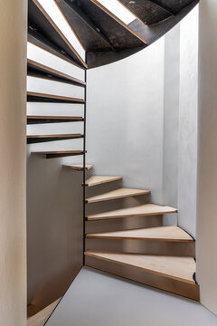 Contemporary interior of country house with round stair