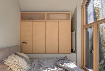 Contemporary interior of suburban home from natural materials