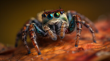  Close up image of Jumping Spider. Created with Generative AI.	 - obrazy, fototapety, plakaty