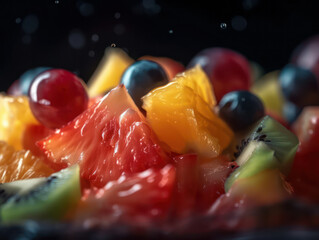 Fototapeta na wymiar close-up fruit salad on a dark background.generative AI.