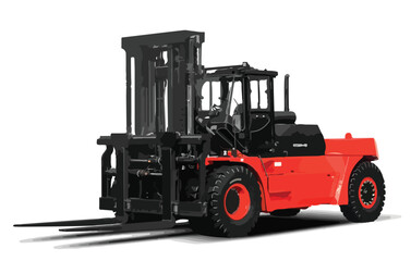 	 forklift art red orange design vector Warehouse template services. Warehousing, storage, sorting, loading of goods Automatic robotic forklift truck isolated white background