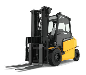 forklift art design vector Warehouse template services. Warehousing, storage, sorting, loading of goods Automatic robotic forklift truck isolated white background